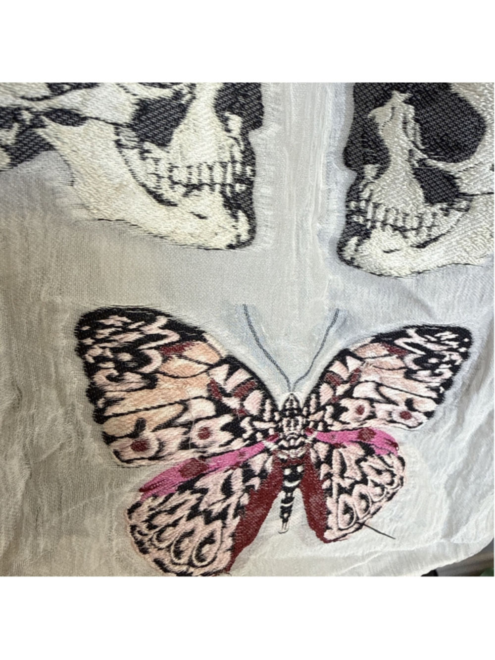Alexander McQueen Silk Blend Scarf Wrap Fairy Chains Skeletons Butterfly Skull - Picture 3 of 11